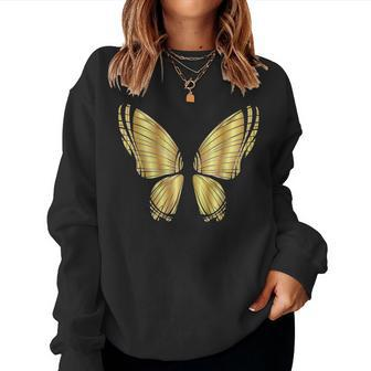 Metallic Gold Butterfly Garden Flying Women Sweatshirt - Monsterry