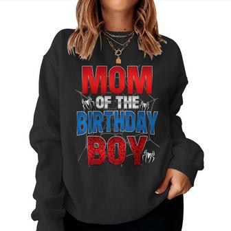 Mom Of The Birthday Boy Matching Family Spider Web Women Sweatshirt - Seseable