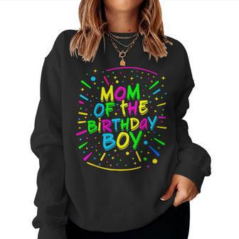 Mom Of The Birthday Boy Retro 80'S Party Mom And Dad Family Women Sweatshirt - Thegiftio UK