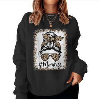 Mom Life Messy Bun Leopard Bandana Mama Bleached Women Sweatshirt - Monsterry CA