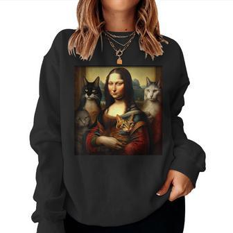 Mona Lisa Leonardo Da Vinci Cat Lady Cat Mom Cat Lover Women Sweatshirt - Seseable