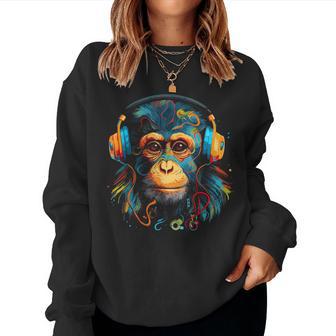 Monkey Ape Wearing Headphones Graphic For And Women Women Sweatshirt - Thegiftio UK