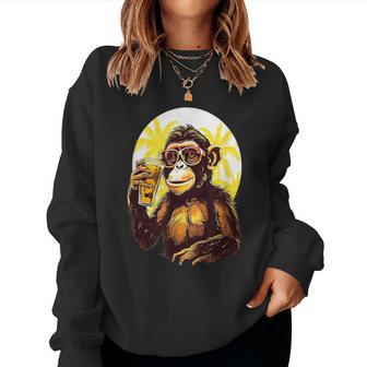 Monkey Drinking Beer Beer Drinker Drunk Gorilla Ape Women Sweatshirt - Monsterry