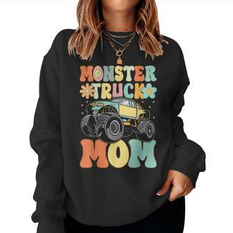 Monster Truck Mom Groovy Truck Lover Mom Female Women Sweatshirt - Seseable