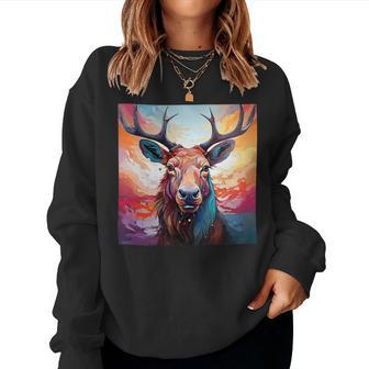 Moose Colorful Graphic Women Sweatshirt - Monsterry CA