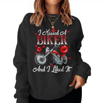 Motorcyle Girl Wife I Kissed A Biker And I Liked It Women Sweatshirt | Mazezy CA