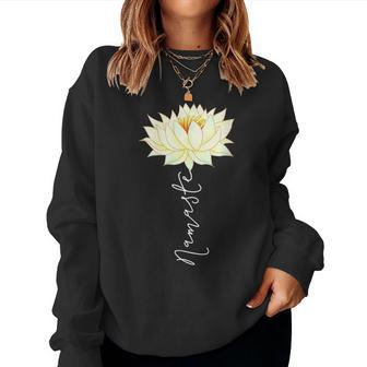Namaste Yoga Saying Yellow White Lotus Flower Boho Zen Women Sweatshirt - Monsterry CA