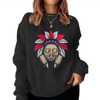 Native American Headdress Gas Mask Protest Camp Women Sweatshirt - Monsterry