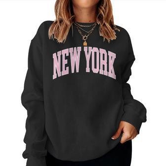 New York Souvenir Pink Retro Preppy Throwback Classic Womens Women Sweatshirt - Seseable