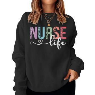 Nurse Life Rn Lpn Cna Leopard Nurse Week Healthcare Women Sweatshirt - Thegiftio UK