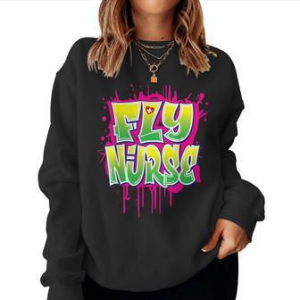 Nursing 80S 90S Hip Hop Fly Nurse Graffiti Style Women Sweatshirt - Seseable