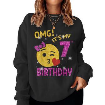 Omg It's My 7Th Birthday Girl Cute 7 Yrs Old Birthday Party Women Sweatshirt - Monsterry AU