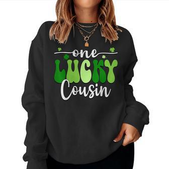 One Lucky Cousin Groovy Retro Cousin St Patrick's Day Women Sweatshirt | Mazezy