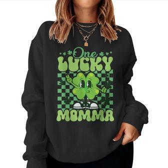 One Lucky Momma Groovy Retro Momma St Patrick's Day Women Sweatshirt | Mazezy