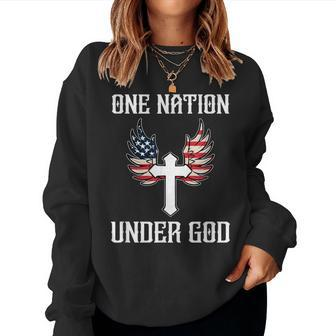 One Nation Under God American Flag Christian Cross Patriotic Women Sweatshirt - Monsterry