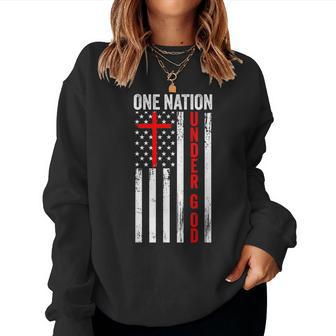 One Nation Under God Usa Flag Cross Jesus Christian Bible Women Sweatshirt - Monsterry CA