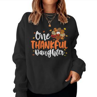 One Thankful Daughter Turkey Leopard Thanksgiving Family Women Sweatshirt - Monsterry