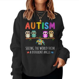 Owl Autism Seeing The World From Different Angle Autistic Women Sweatshirt - Thegiftio UK