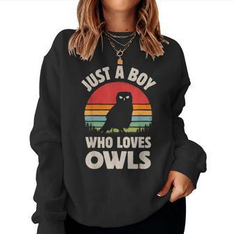 Owl Just A Boy Who Loves Owls Bird Retro Vintage Sunset Women Sweatshirt - Monsterry CA
