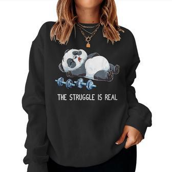 Panda The Struggle Is Real Weightlifting Fitness Gym Women Sweatshirt - Thegiftio UK