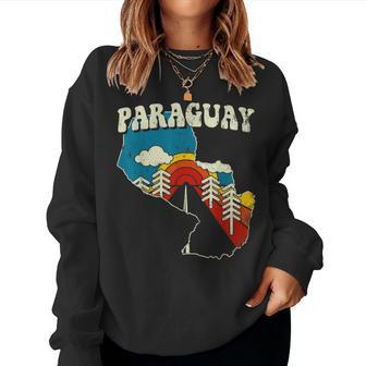 Paraguay Vintage Paraguayan Country Rainbow Retro 70S Map Women Sweatshirt - Thegiftio UK