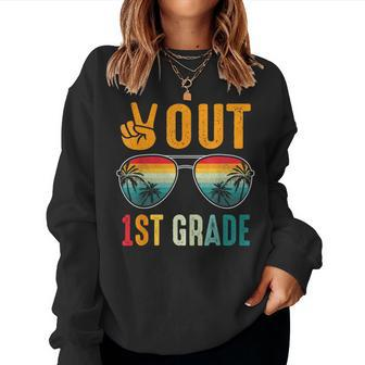 Peace Out First 1St Grade Happy Last Day Of School Retro Women Sweatshirt - Seseable