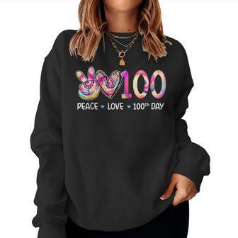 Peace Love 100Th Day Of School Teacher Student Tie Dye Women Sweatshirt - Monsterry