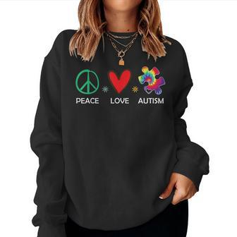 Peace Love Autism Beautiful Autism Awareness Mom Dad Women Sweatshirt - Seseable