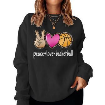 Peace Love Basketball Leopard Print Girls Basketball Women Sweatshirt - Seseable