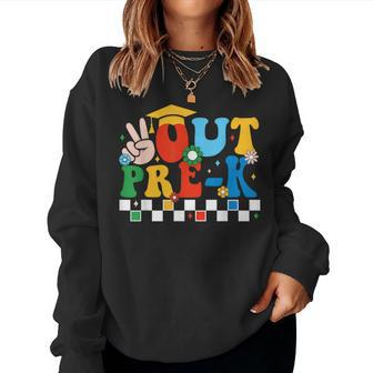 Peace Out Pre K Retro Groovy Last Day Of School Preschool Women Sweatshirt - Monsterry