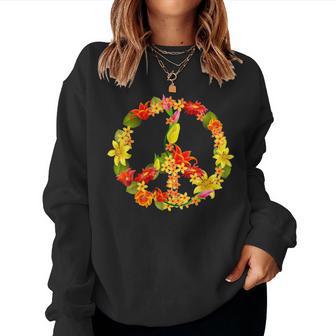 Peace Sign Flowers Cool Ladies Flower Signage Women Sweatshirt - Monsterry