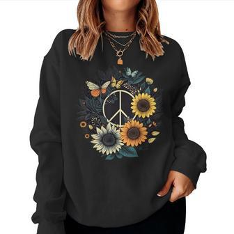 Peace Sign Love Sunflower On 60S 70S Sunflower Hippie Women Sweatshirt - Seseable