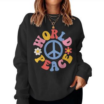 Peace Sign World 60'S Retro Groovy 70S Hippie Womens Women Sweatshirt - Monsterry DE