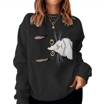 Peeking Tuxedo Cat Lady Cat Mom Cute Tuxedo Cat Women Sweatshirt - Thegiftio UK