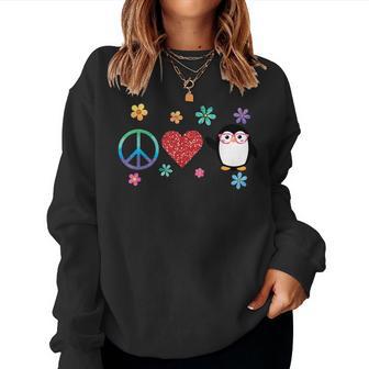 Penguin Peace Love Hippie Glasses Boho Bird Lovers Women Sweatshirt - Monsterry AU