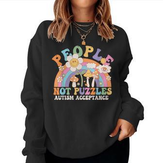 People Not Puzzles Groovy Autism Awareness Neurodiversity Women Sweatshirt - Seseable