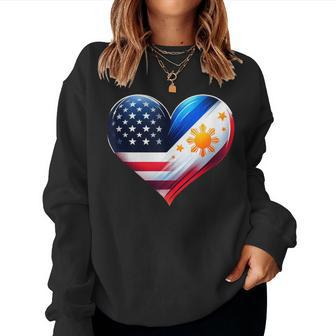Philippines Flag Proud Filipino Wife Heart Philippines Usa Women Sweatshirt - Monsterry DE