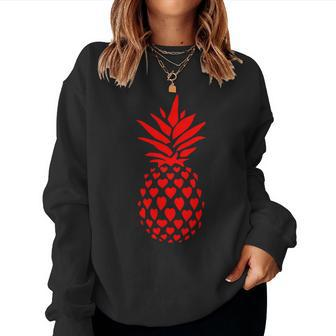 Pineapple Red Hearts Valentines Day Adult Women Sweatshirt - Monsterry