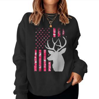 Pink Camo American Flag Camouflage Buck Hunting Women Women Sweatshirt - Monsterry AU