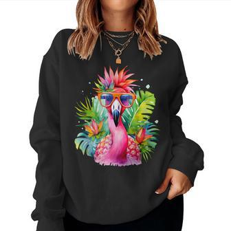 Pink Flamingo Party Tropical Bird With Sunglasses Vacation Women Sweatshirt - Monsterry CA