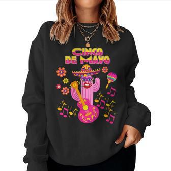 Pink Mexican Cactus With Guitar Dance In Cinco Mayo Party Women Sweatshirt - Monsterry