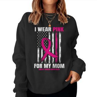 Pink Mom Breast Cancer Awareness American Flag Back Print Women Sweatshirt - Monsterry