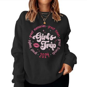 Pink Retro Girl's Trip Memories 2024 Besties Travel Together Women Sweatshirt - Seseable