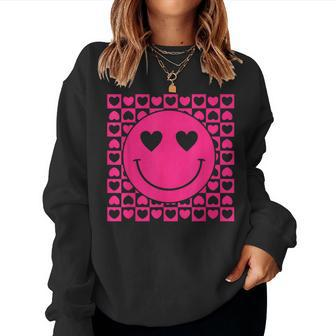 Pink Smile Face Heart Eyes Groovy Heart Valentine's Day Women Sweatshirt - Monsterry AU