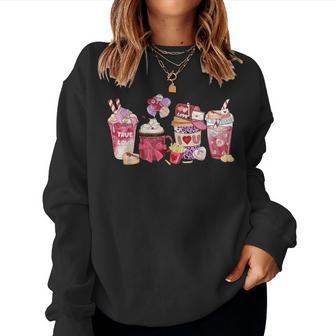 Pink Valentine Latte Iced Coffee Candy Heart Girls Women Sweatshirt | Mazezy