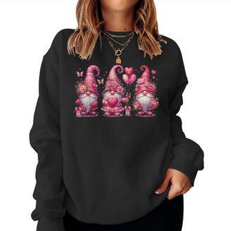 Pink Valentines Gnomies Girls Heart Gnome Valentines Women Sweatshirt - Monsterry