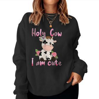 Pink Vintage Holy Cow I'm Cute Moo Cow Mama Leopard Floral Women Sweatshirt - Monsterry
