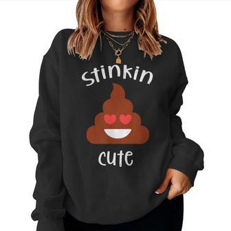 Poop Emoticon Stinkin Cute Valentine's Day Girls Vintage Women Sweatshirt - Monsterry