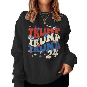 President Trump 24 2024 Groovy Retro Women Sweatshirt - Monsterry