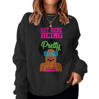 Out Here Being Pretty Sorority Black Sister Green And Pink Women Sweatshirt - Monsterry DE